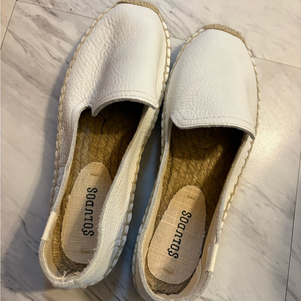 Soludos White Leather Espadrille Slip-On Flats - Picture 5 of 8